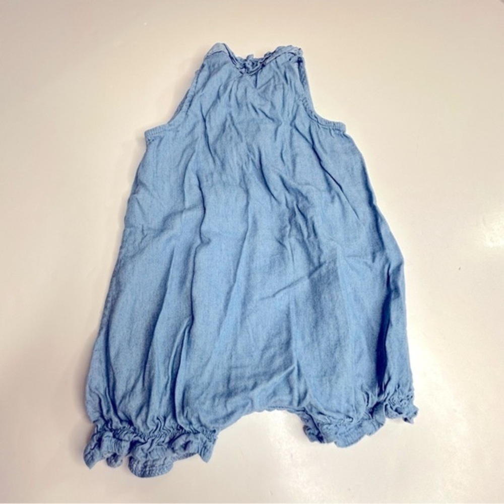 Mudpie Mini Sailor‎ Chambray Ruffle Romper Size 9-12 Months - Picture 2 of 6